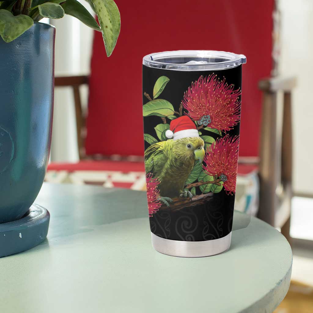 New Zealand Kakapo Christmas Tumbler Cup Meri Kirihimete Pohutukawa Flowers LT9 - Polynesian Pride