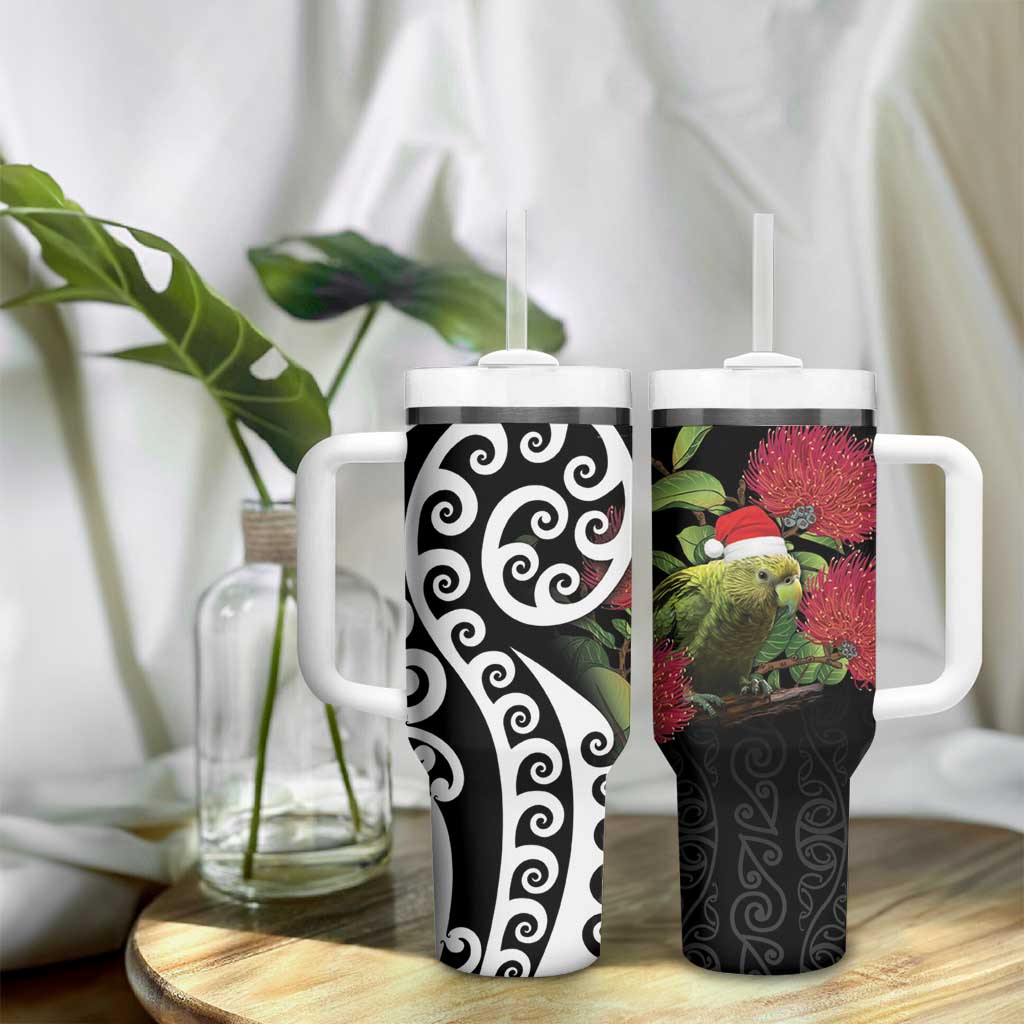 New Zealand Kakapo Christmas Tumbler With Handle Meri Kirihimete Pohutukawa Flowers LT9 - Polynesian Pride