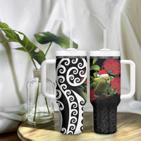 New Zealand Kakapo Christmas Tumbler With Handle Meri Kirihimete Pohutukawa Flowers LT9 - Polynesian Pride