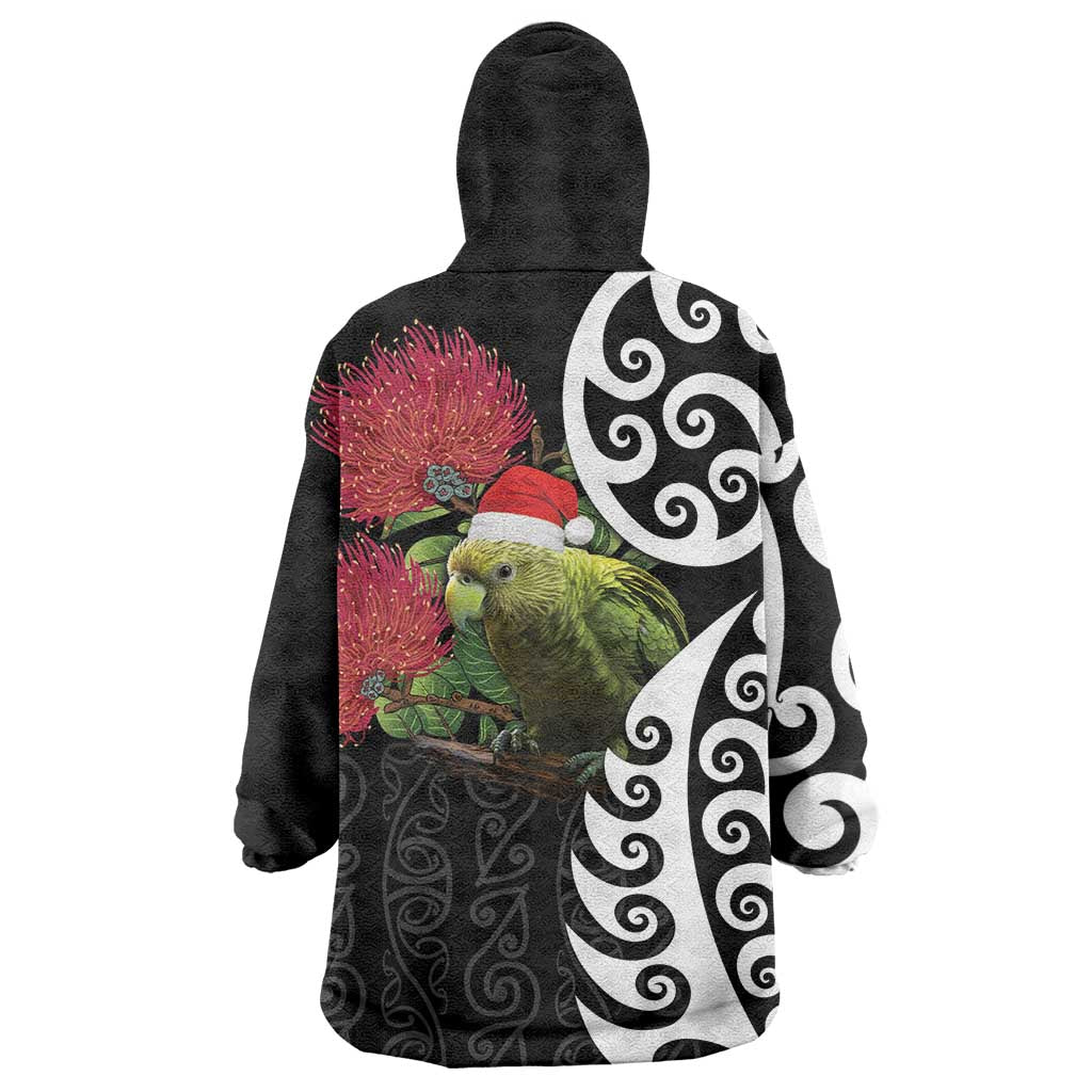 New Zealand Kakapo Christmas Wearable Blanket Hoodie Meri Kirihimete Pohutukawa Flowers LT9 - Polynesian Pride