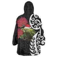 New Zealand Kakapo Christmas Wearable Blanket Hoodie Meri Kirihimete Pohutukawa Flowers LT9 - Polynesian Pride