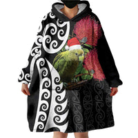 New Zealand Kakapo Christmas Wearable Blanket Hoodie Meri Kirihimete Pohutukawa Flowers LT9 - Polynesian Pride
