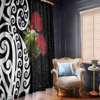 New Zealand Kakapo Christmas Window Curtain Meri Kirihimete Pohutukawa Flowers LT9 - Polynesian Pride