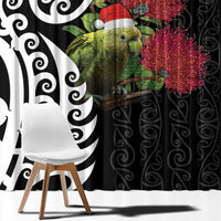 New Zealand Kakapo Christmas Window Curtain Meri Kirihimete Pohutukawa Flowers LT9 - Polynesian Pride