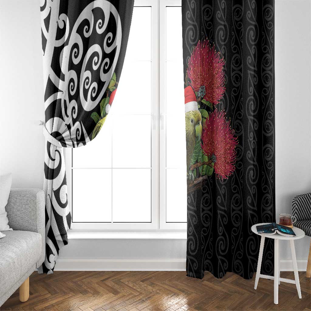 New Zealand Kakapo Christmas Window Curtain Meri Kirihimete Pohutukawa Flowers LT9 - Polynesian Pride