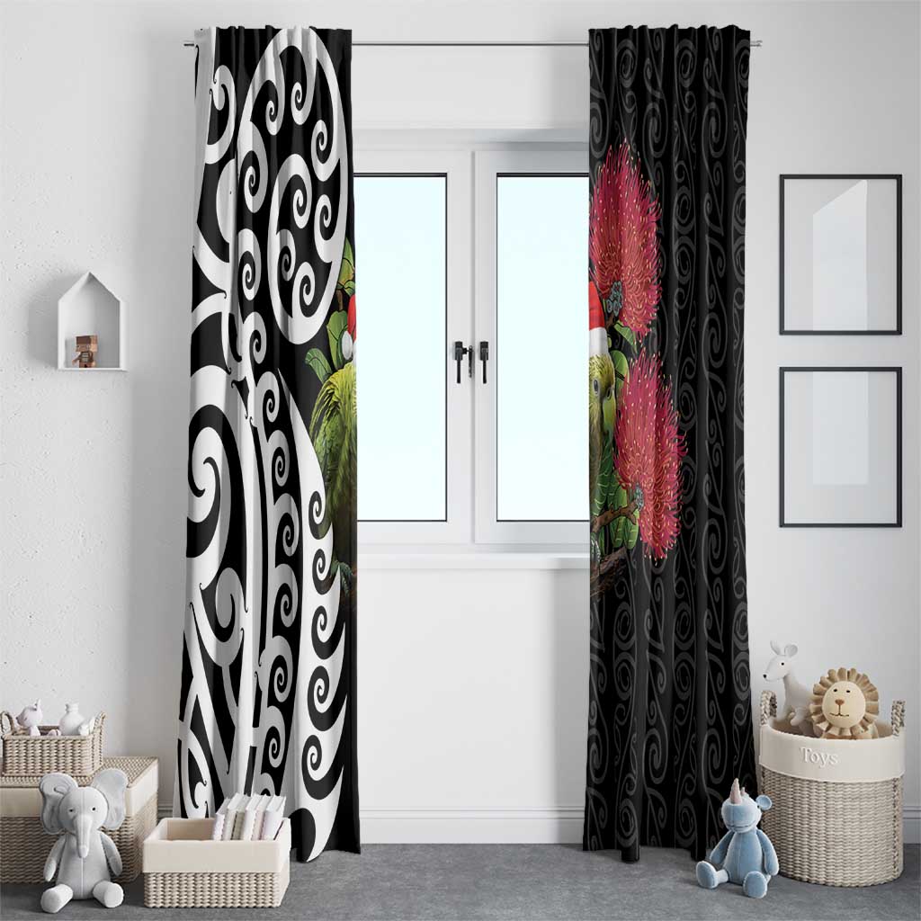 New Zealand Kakapo Christmas Window Curtain Meri Kirihimete Pohutukawa Flowers LT9 - Polynesian Pride