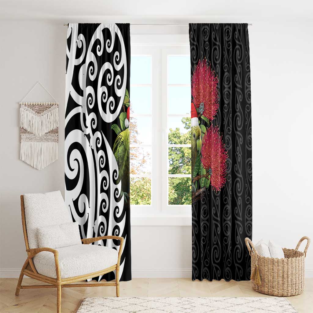 New Zealand Kakapo Christmas Window Curtain Meri Kirihimete Pohutukawa Flowers LT9 - Polynesian Pride