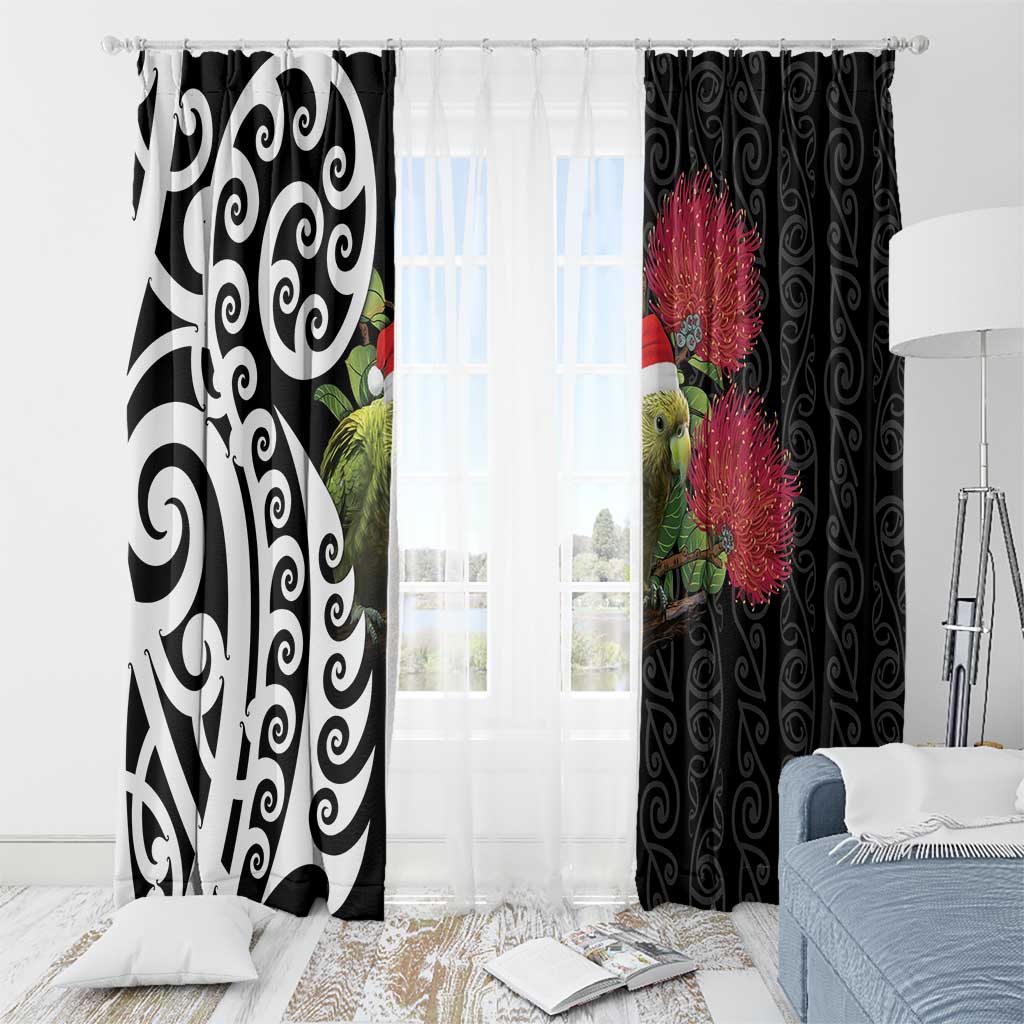 New Zealand Kakapo Christmas Window Curtain Meri Kirihimete Pohutukawa Flowers LT9 - Polynesian Pride