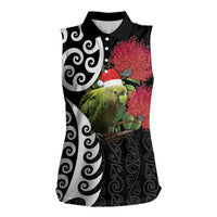 New Zealand Kakapo Christmas Women Sleeveless Polo Shirt Meri Kirihimete Pohutukawa Flowers LT9 Female Black - Polynesian Pride