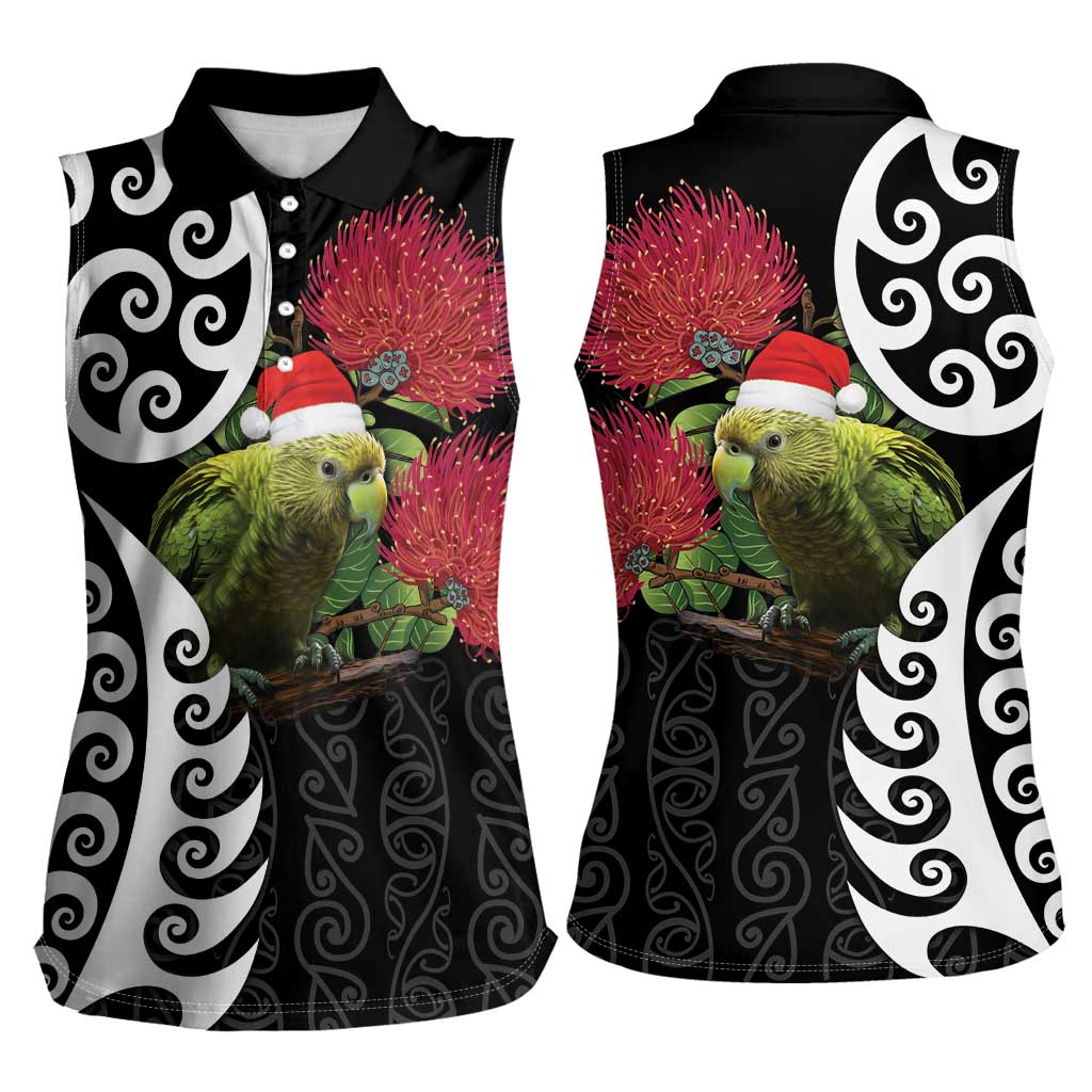 New Zealand Kakapo Christmas Women Sleeveless Polo Shirt Meri Kirihimete Pohutukawa Flowers LT9 - Polynesian Pride