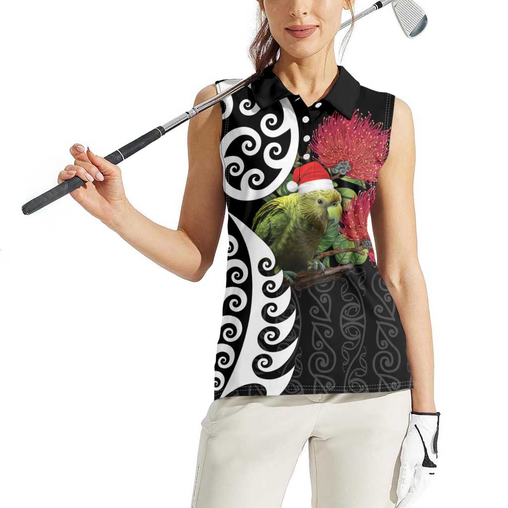 New Zealand Kakapo Christmas Women Sleeveless Polo Shirt Meri Kirihimete Pohutukawa Flowers LT9 - Polynesian Pride