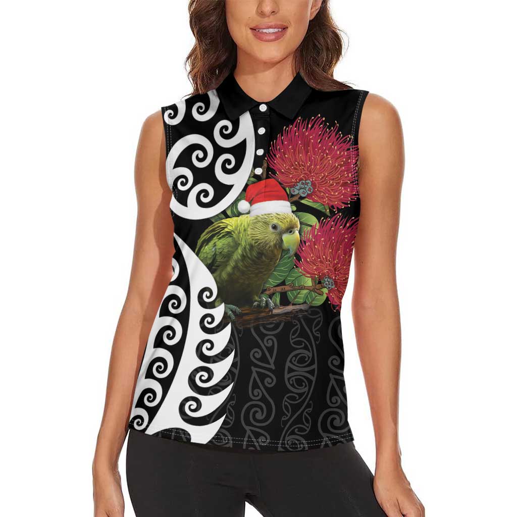 New Zealand Kakapo Christmas Women Sleeveless Polo Shirt Meri Kirihimete Pohutukawa Flowers LT9 - Polynesian Pride