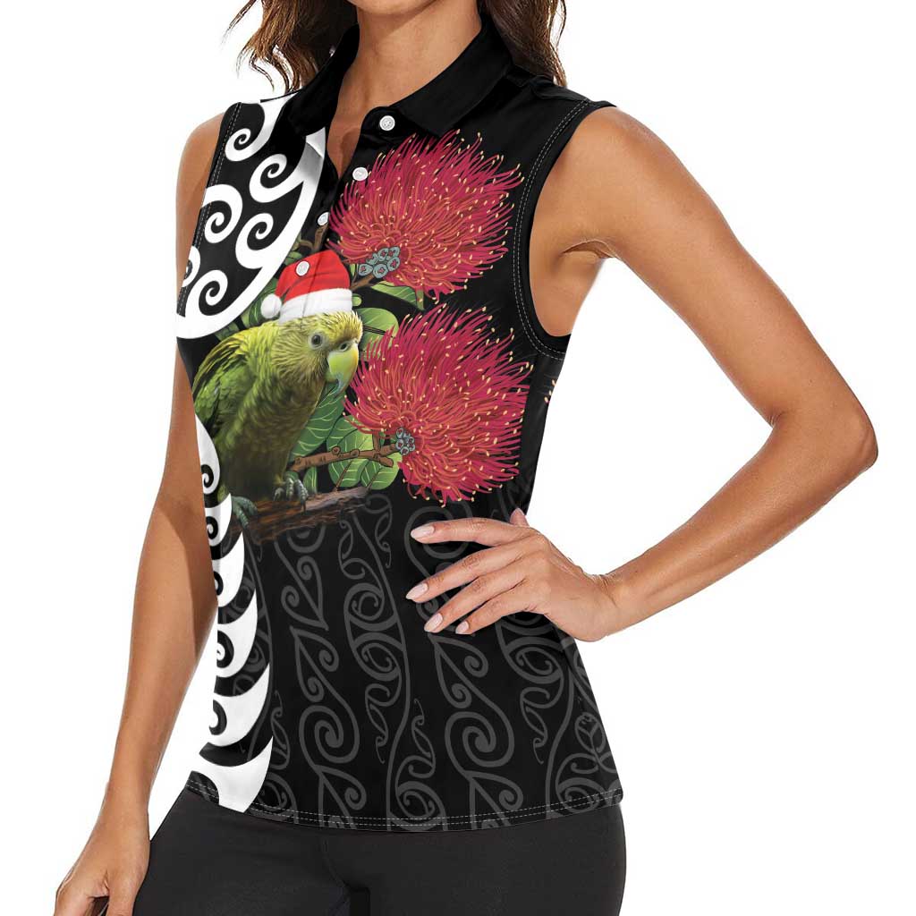 New Zealand Kakapo Christmas Women Sleeveless Polo Shirt Meri Kirihimete Pohutukawa Flowers LT9 - Polynesian Pride