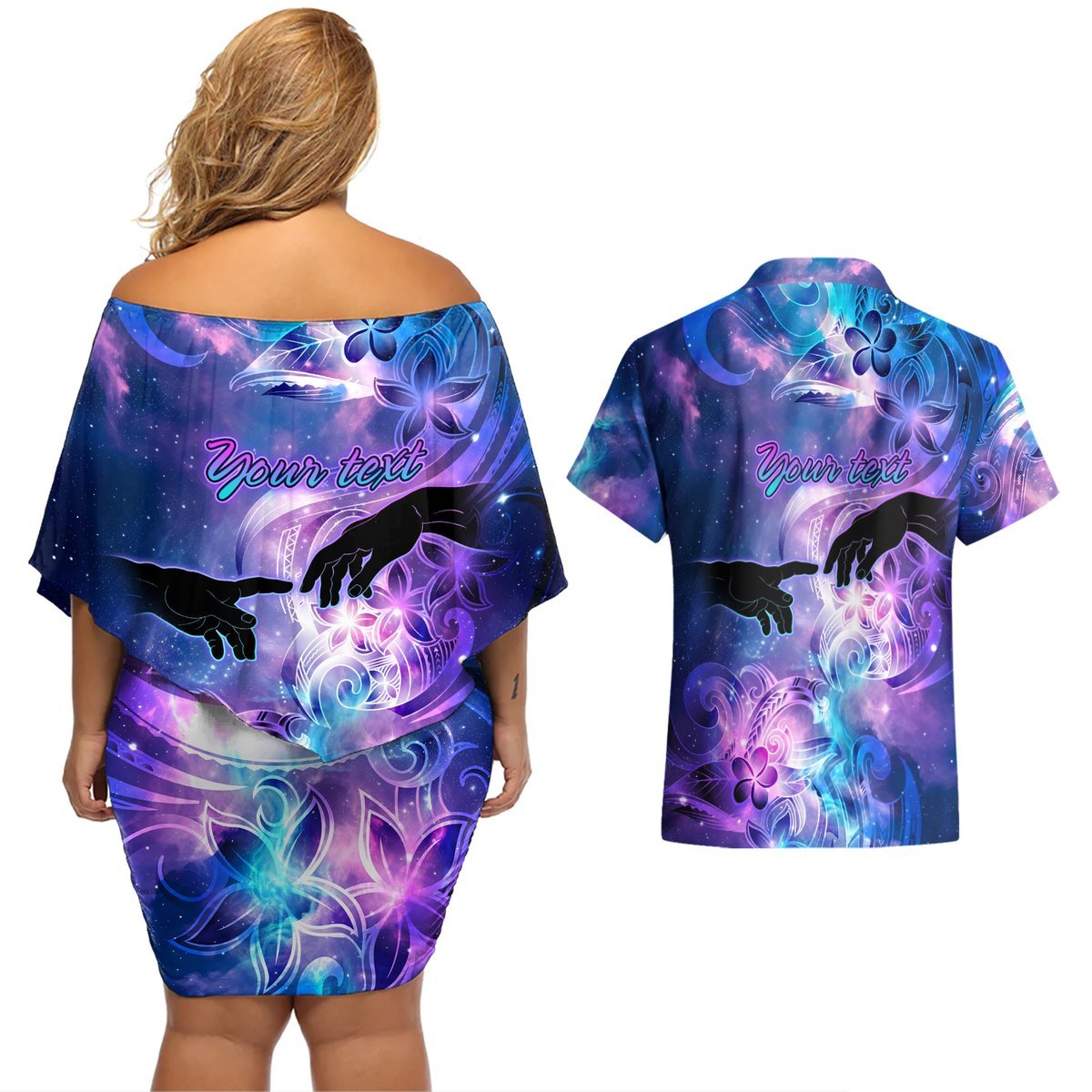 I Love You In Every Universe Personalised Couples Matching Off Shoulder Short Dress and Hawaiian Shirt Polynesian Pattern Galaxy Style LT9 - Polynesian Pride