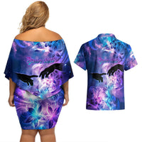 I Love You In Every Universe Personalised Couples Matching Off Shoulder Short Dress and Hawaiian Shirt Polynesian Pattern Galaxy Style LT9 - Polynesian Pride