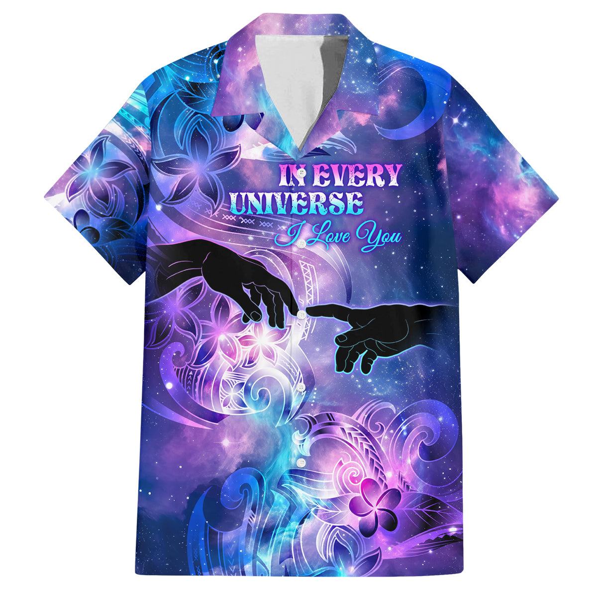 I Love You In Every Universe Personalised Family Matching Tank Maxi Dress and Hawaiian Shirt Polynesian Pattern Galaxy Style LT9 Dad's Shirt - Short Sleeve Galaxy - Polynesian Pride