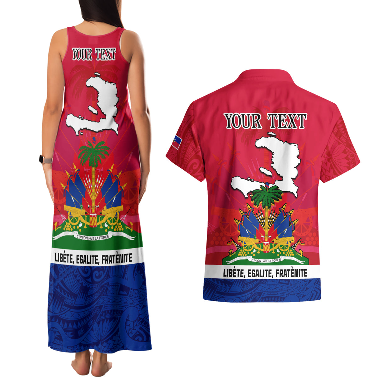Haiti Independence Day Couples Matching Tank Maxi Dress and Hawaiian Shirt Libete Egalite Fratenite Ayiti 1804 With Polynesian Pattern LT9 - Polynesian Pride