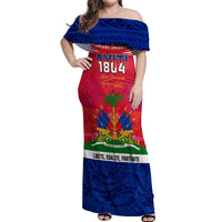Haiti Independence Day Off Shoulder Maxi Dress Libete Egalite Fratenite Ayiti 1804 With Polynesian Pattern LT9 Women Red - Polynesian Pride