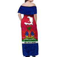 Haiti Independence Day Off Shoulder Maxi Dress Libete Egalite Fratenite Ayiti 1804 With Polynesian Pattern LT9 - Polynesian Pride