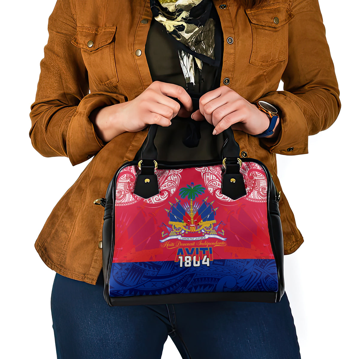 Haiti Independence Day Shoulder Handbag Libete Egalite Fratenite Ayiti 1804 With Polynesian Pattern LT9 - Polynesian Pride