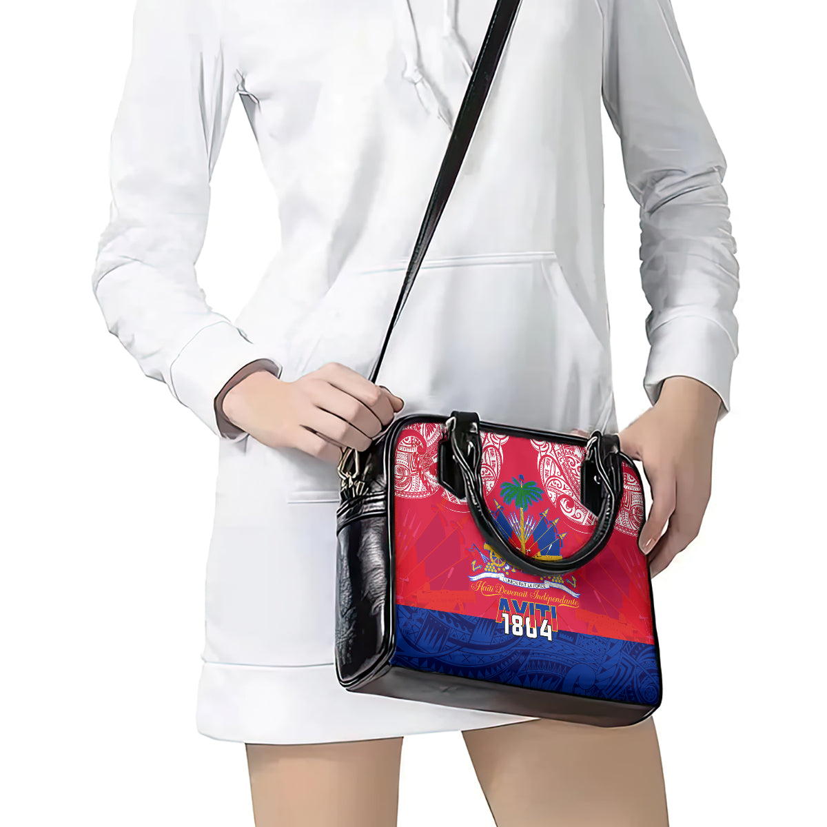 Haiti Independence Day Shoulder Handbag Libete Egalite Fratenite Ayiti 1804 With Polynesian Pattern LT9 - Polynesian Pride
