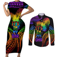 Personalised Its In My DNA Valentine Day Couples Matching Short Sleeve Bodycon Dress and Long Sleeve Button Shirt Fingerprint Heart with Color Pride Flag LT9 No Dress - Polynesian Pride