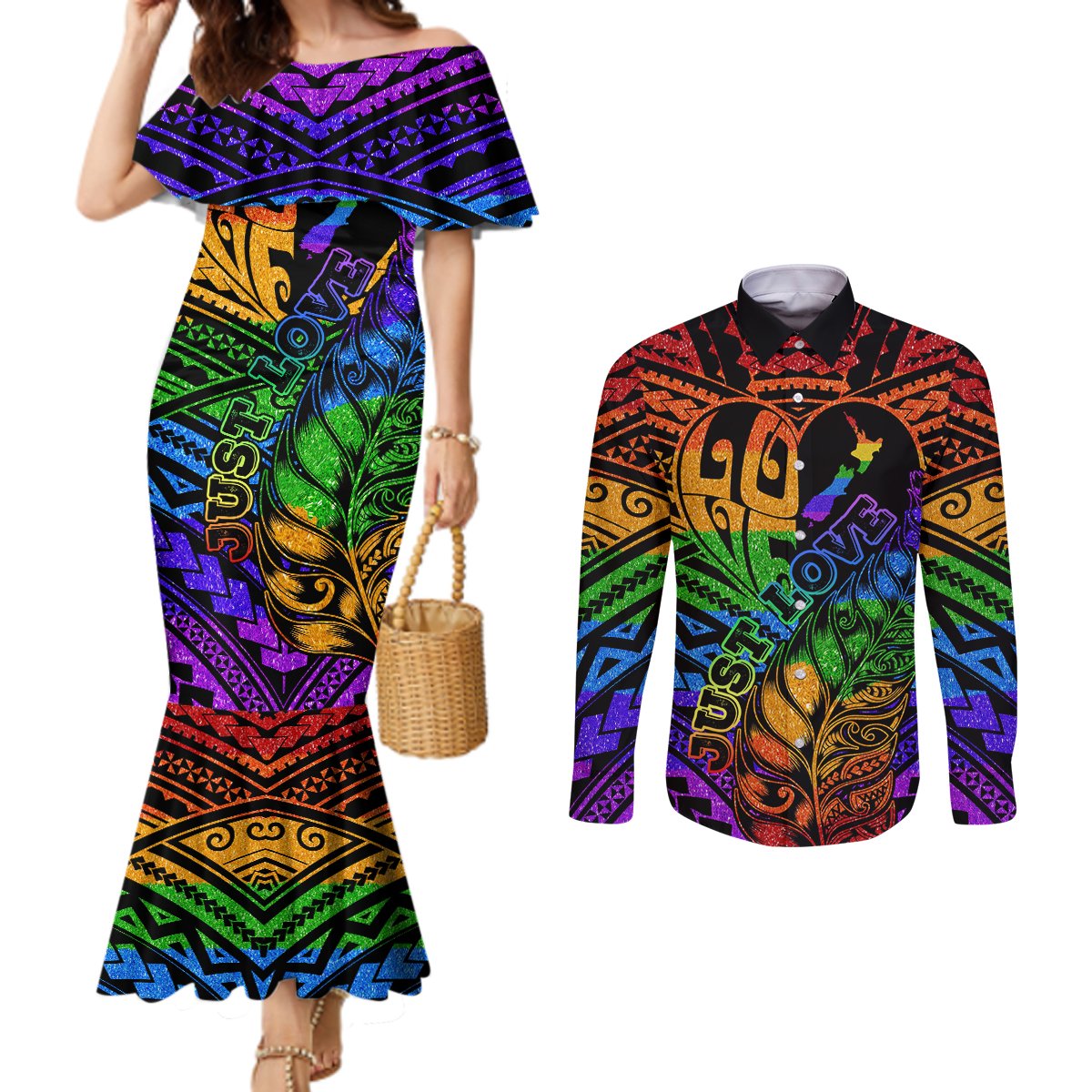 New Zealand LGBT Fern Heart Couples Matching Mermaid Dress and Long Sleeve Button Shirt Dont judge What You Dont Understand LT9 No Dress - Polynesian Pride