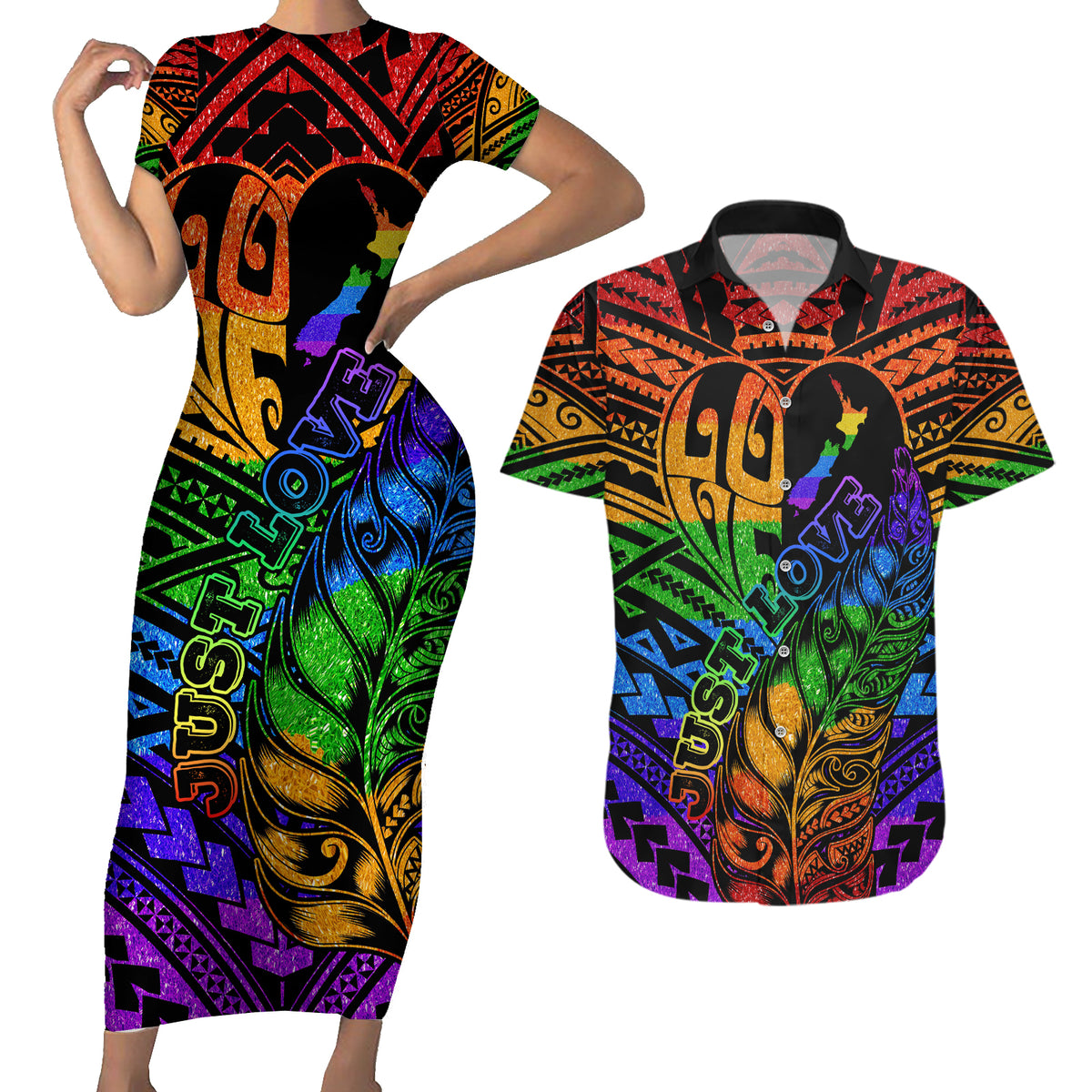 New Zealand LGBT Fern Heart Couples Matching Short Sleeve Bodycon Dress and Hawaiian Shirt Dont judge What You Dont Understand LT9 No Dress - Polynesian Pride