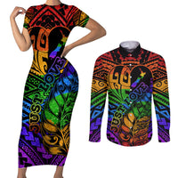 New Zealand LGBT Fern Heart Couples Matching Short Sleeve Bodycon Dress and Long Sleeve Button Shirt Dont judge What You Dont Understand LT9 No Dress - Polynesian Pride