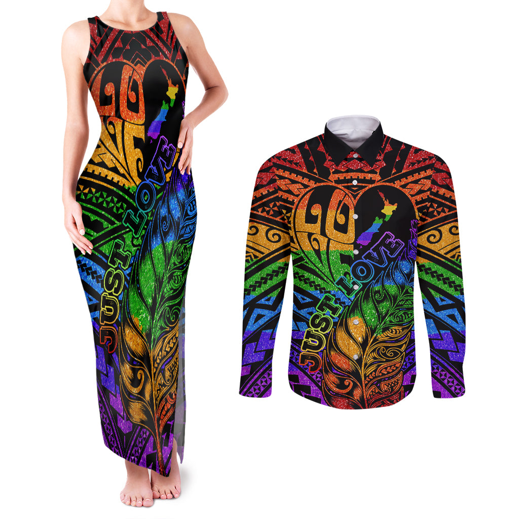 New Zealand LGBT Fern Heart Couples Matching Tank Maxi Dress and Long Sleeve Button Shirt Dont judge What You Dont Understand LT9 No Dress - Polynesian Pride