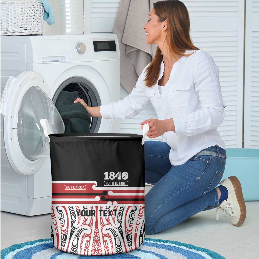 Personalised Toitu Te Tiriti Aotearoa 1840 Laundry Basket Red Kowhaiwhai Puhoro - Polynesian Pride