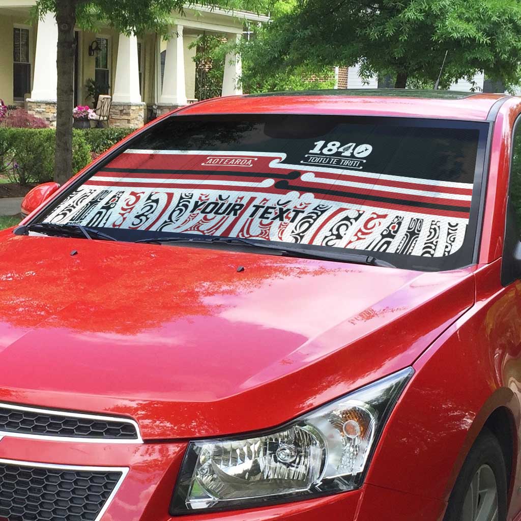 Personalised Toitu Te Tiriti Aotearoa 1840 Auto Sun Shade Red Kowhaiwhai Puhoro LT9 - Polynesian Pride