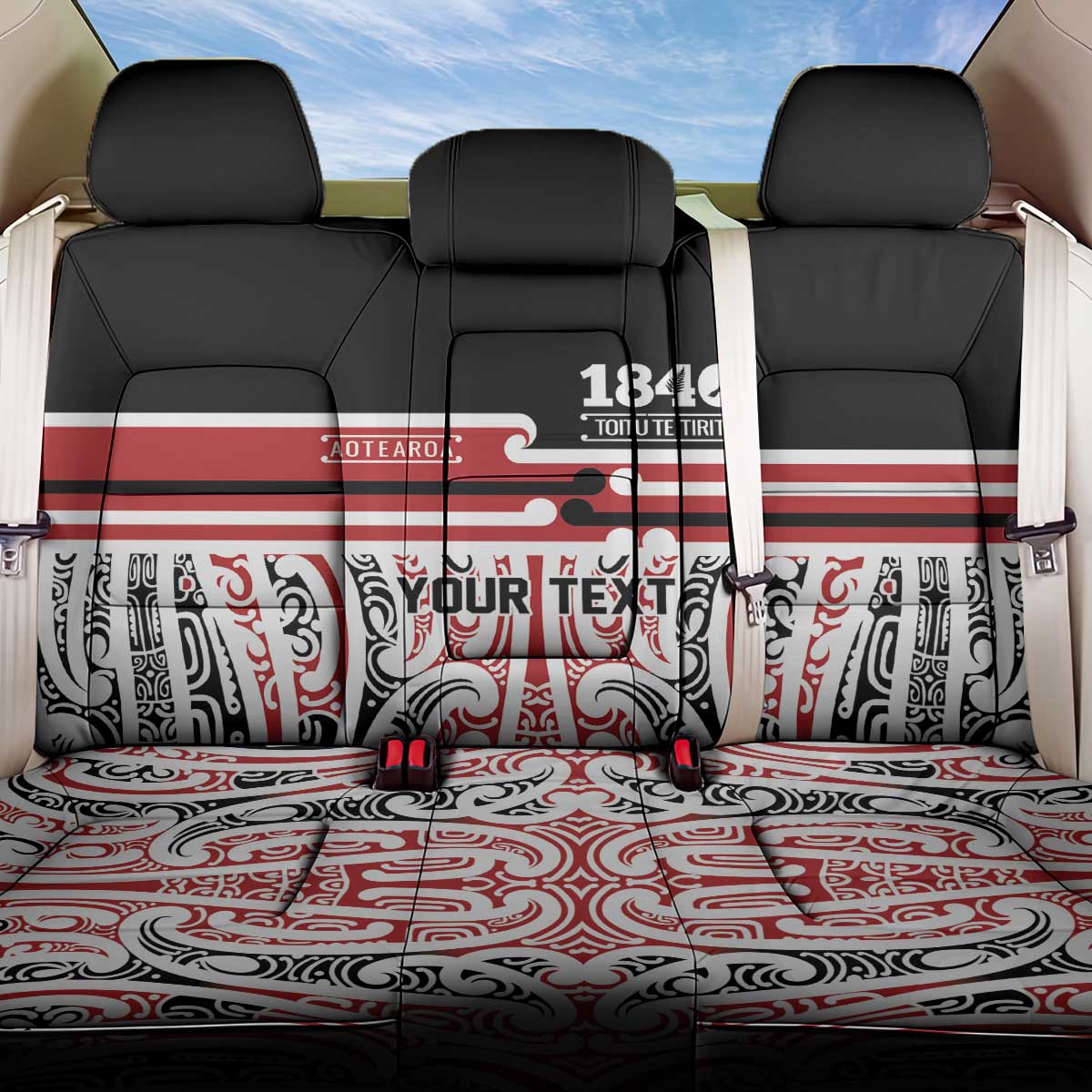 Personalised Toitu Te Tiriti Aotearoa 1840 Back Car Seat Cover Red Kowhaiwhai Puhoro - Polynesian Pride