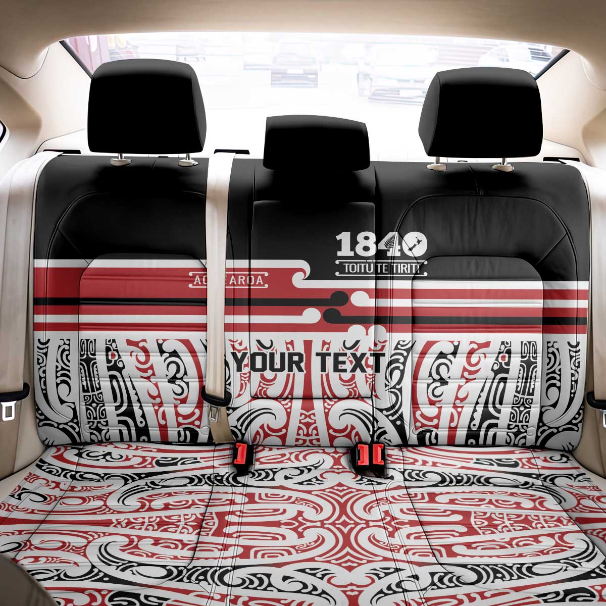 Personalised Toitu Te Tiriti Aotearoa 1840 Back Car Seat Cover Red Kowhaiwhai Puhoro LT9 - Polynesian Pride