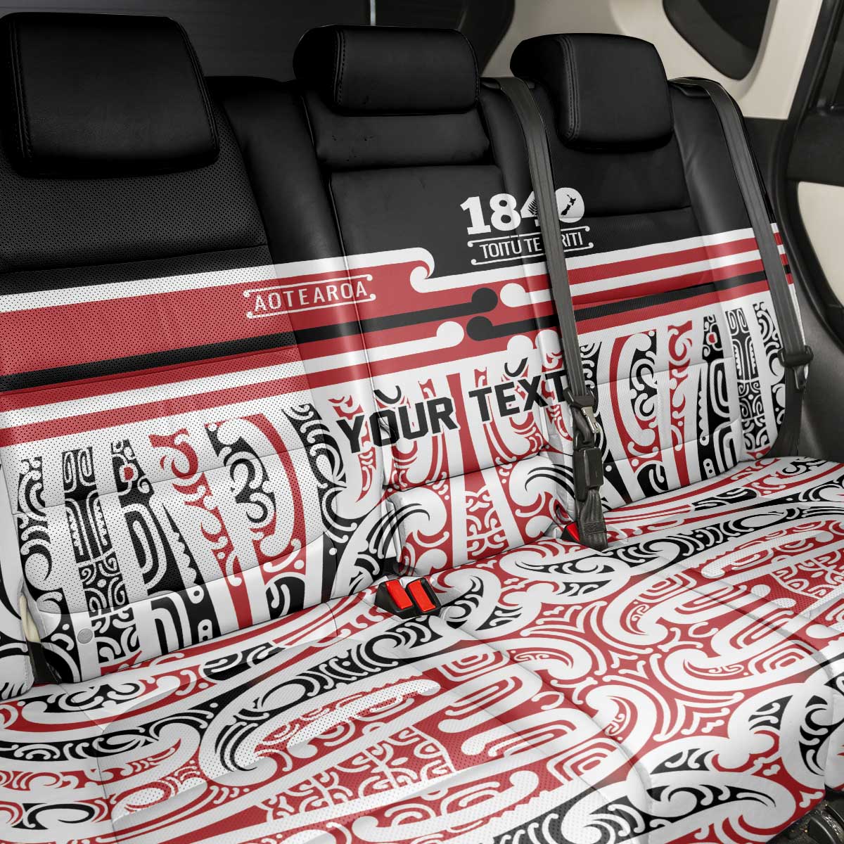 Personalised Toitu Te Tiriti Aotearoa 1840 Back Car Seat Cover Red Kowhaiwhai Puhoro LT9 - Polynesian Pride