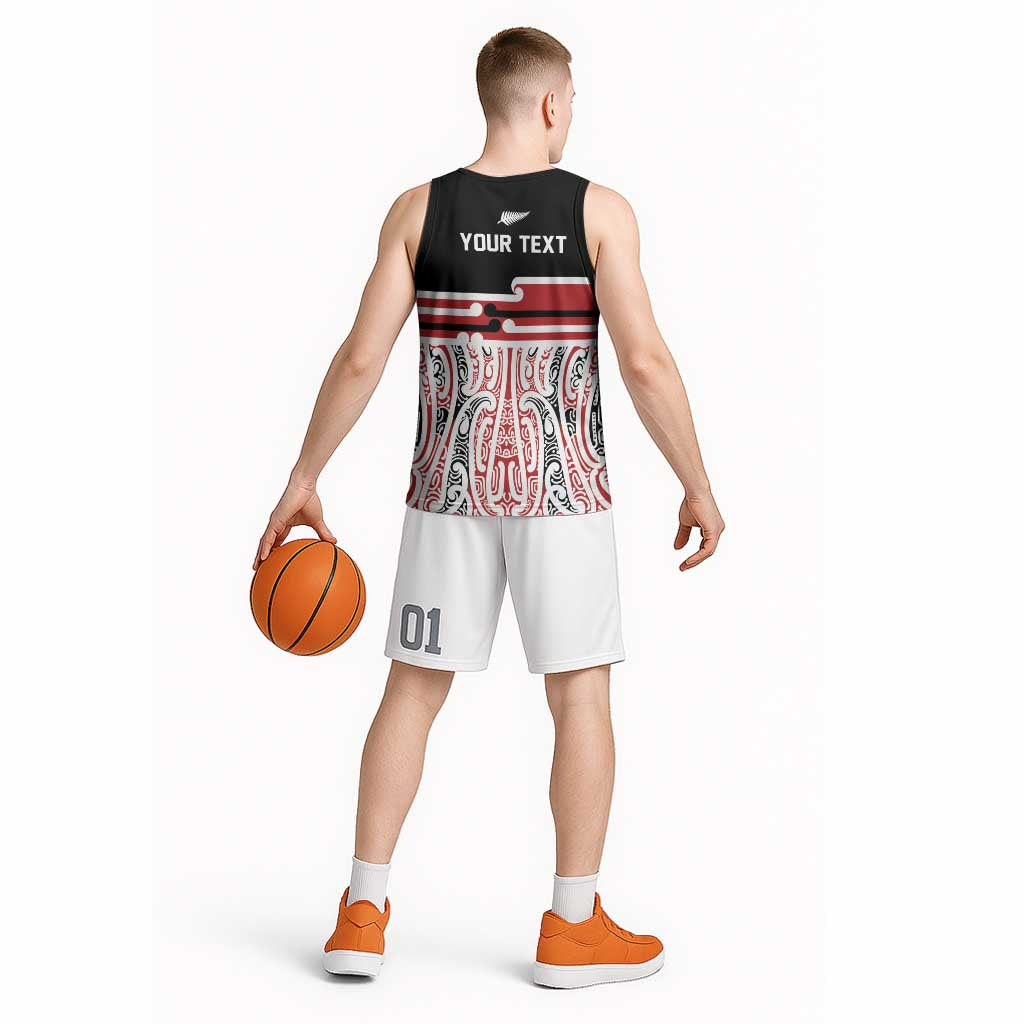 Personalised Toitu Te Tiriti Aotearoa 1840 Basketball Jersey Red Kowhaiwhai Puhoro LT9 - Polynesian Pride