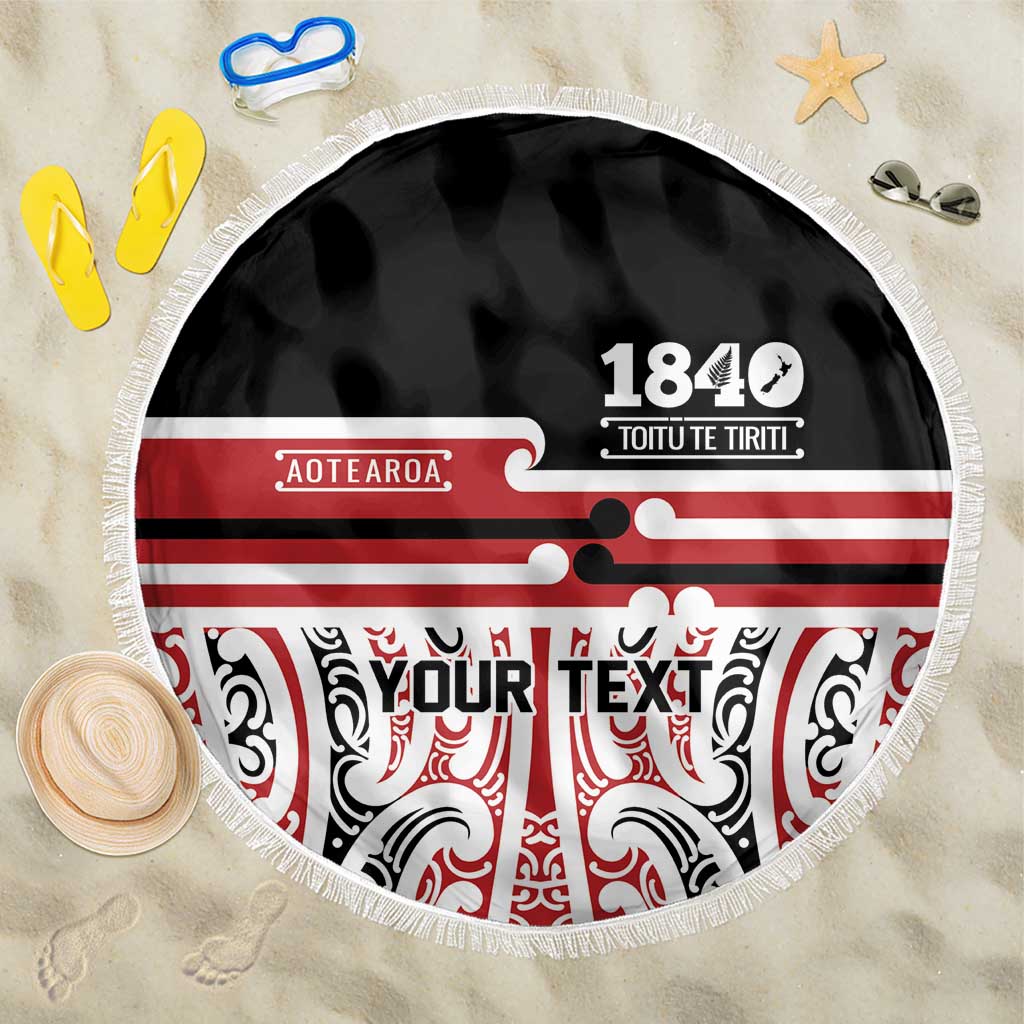 Personalised Toitu Te Tiriti Aotearoa 1840 Beach Blanket Red Kowhaiwhai Puhoro - Polynesian Pride