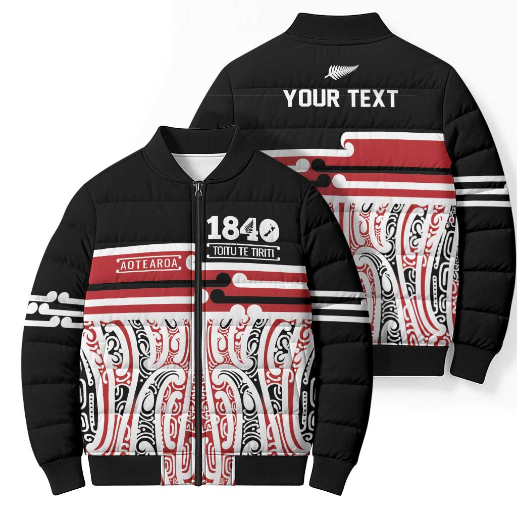 Personalised Toitu Te Tiriti Aotearoa 1840 Bomber Puffer Jacket Red Kowhaiwhai Puhoro - Polynesian Pride
