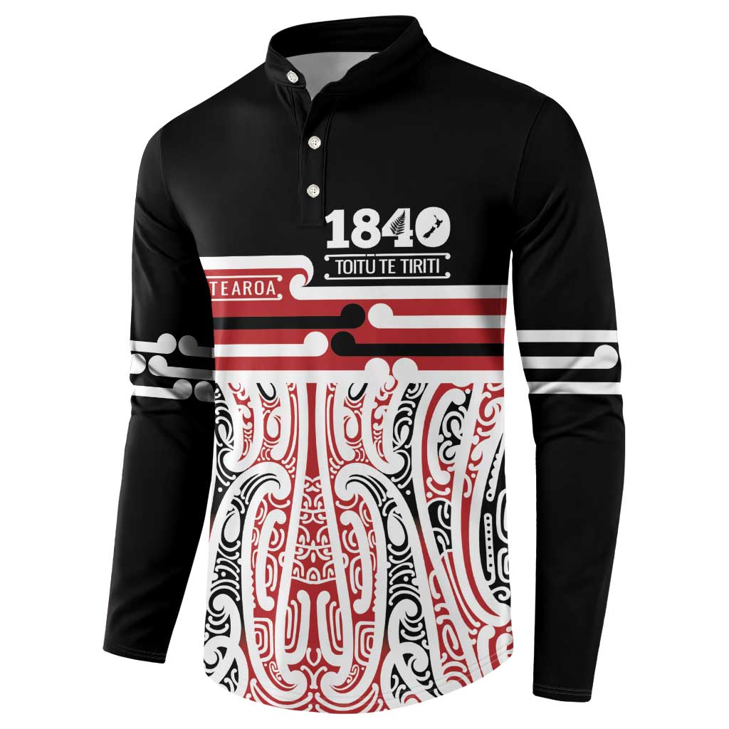 Personalised Toitu Te Tiriti Aotearoa 1840 Button Sweatshirt Red Kowhaiwhai Puhoro - Polynesian Pride