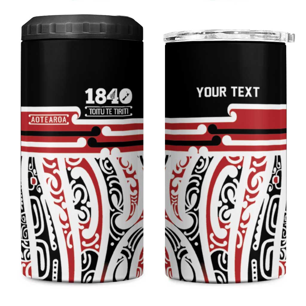 Personalised Toitu Te Tiriti Aotearoa 1840 4 in 1 Can Cooler Tumbler Red Kowhaiwhai Puhoro LT9 One Size: 16 oz Black - Polynesian Pride