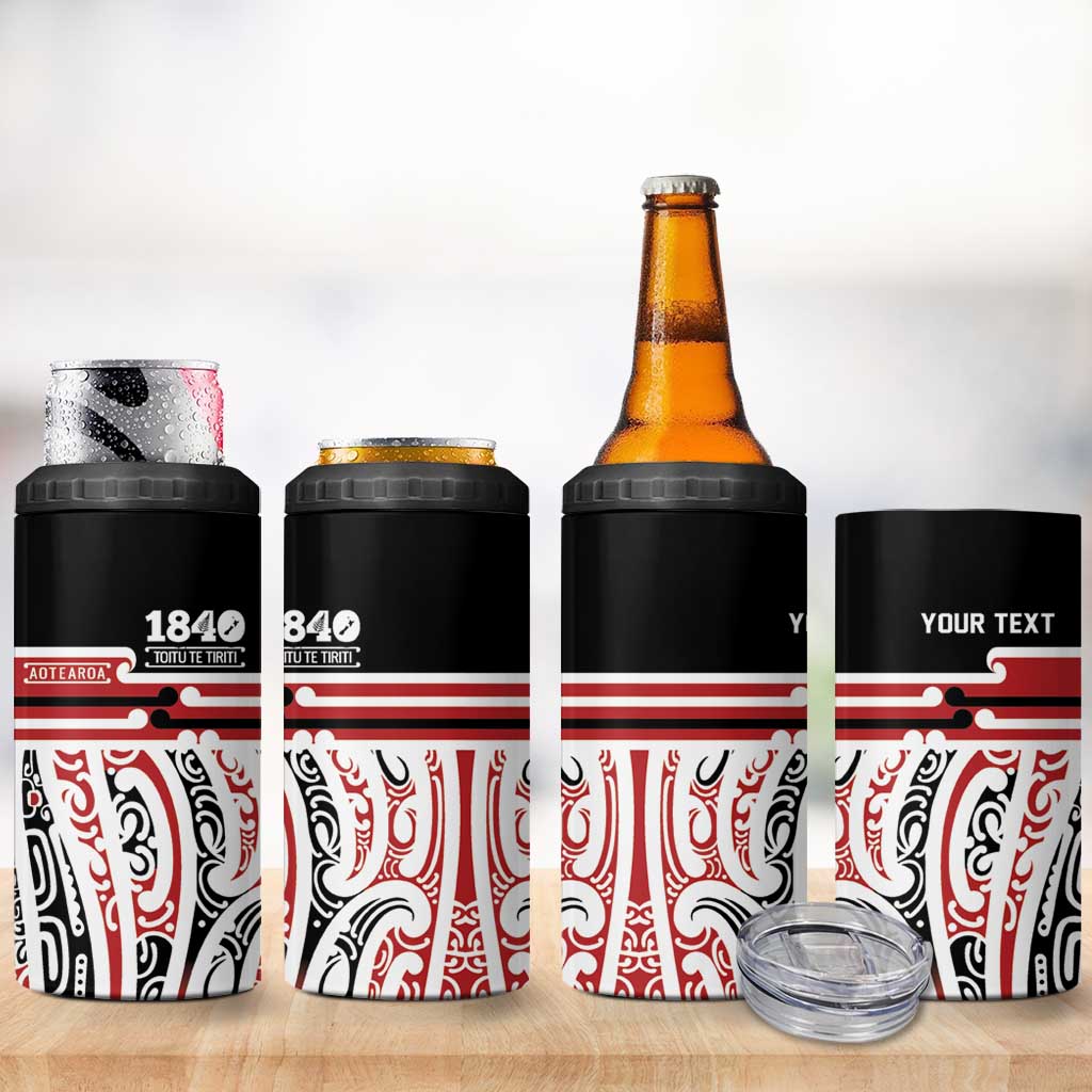 Personalised Toitu Te Tiriti Aotearoa 1840 4 in 1 Can Cooler Tumbler Red Kowhaiwhai Puhoro LT9 - Polynesian Pride