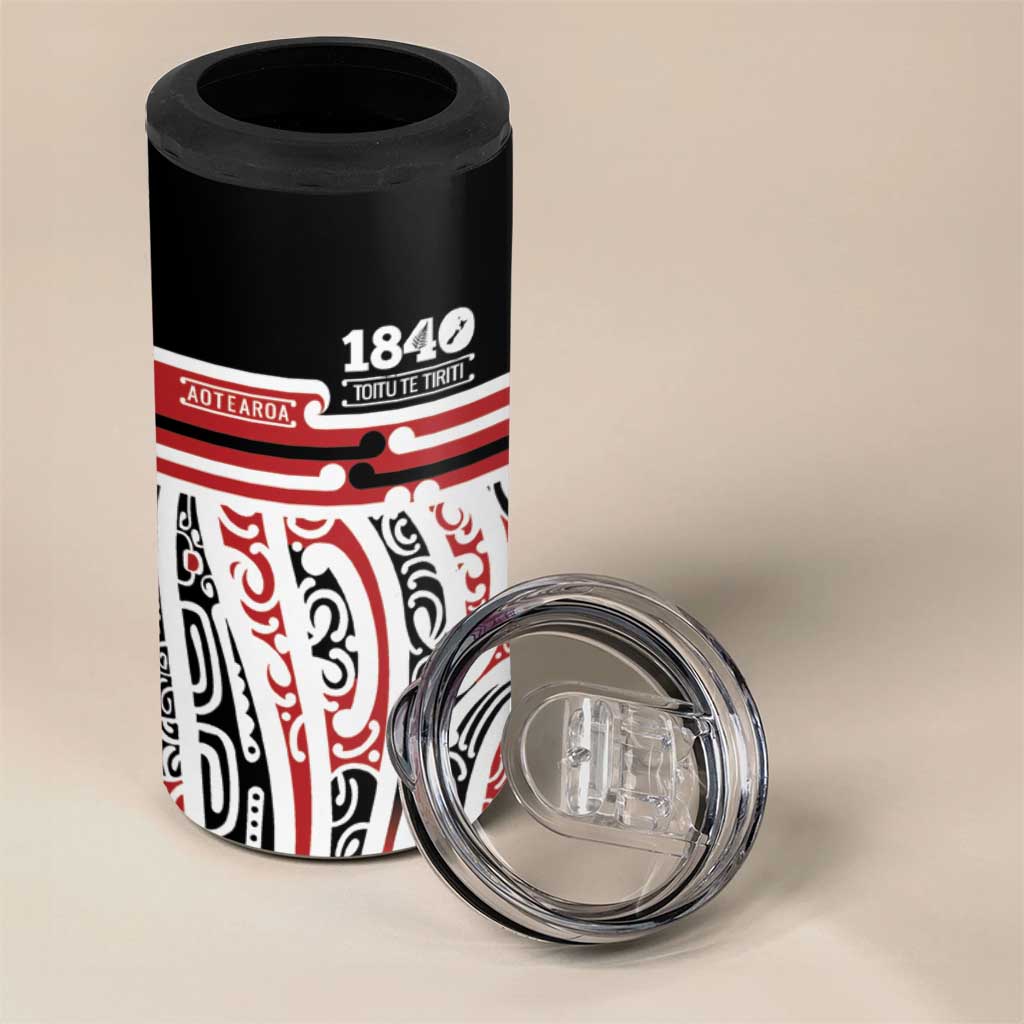 Personalised Toitu Te Tiriti Aotearoa 1840 4 in 1 Can Cooler Tumbler Red Kowhaiwhai Puhoro LT9 - Polynesian Pride