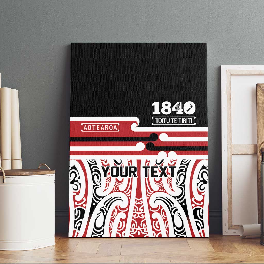 Personalised Toitu Te Tiriti Aotearoa 1840 Canvas Wall Art Red Kowhaiwhai Puhoro - Polynesian Pride