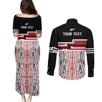 Personalised Toitu Te Tiriti Aotearoa 1840 Couples Matching Puletasi and Long Sleeve Button Shirt Red Kowhaiwhai Puhoro LT9 - Polynesian Pride