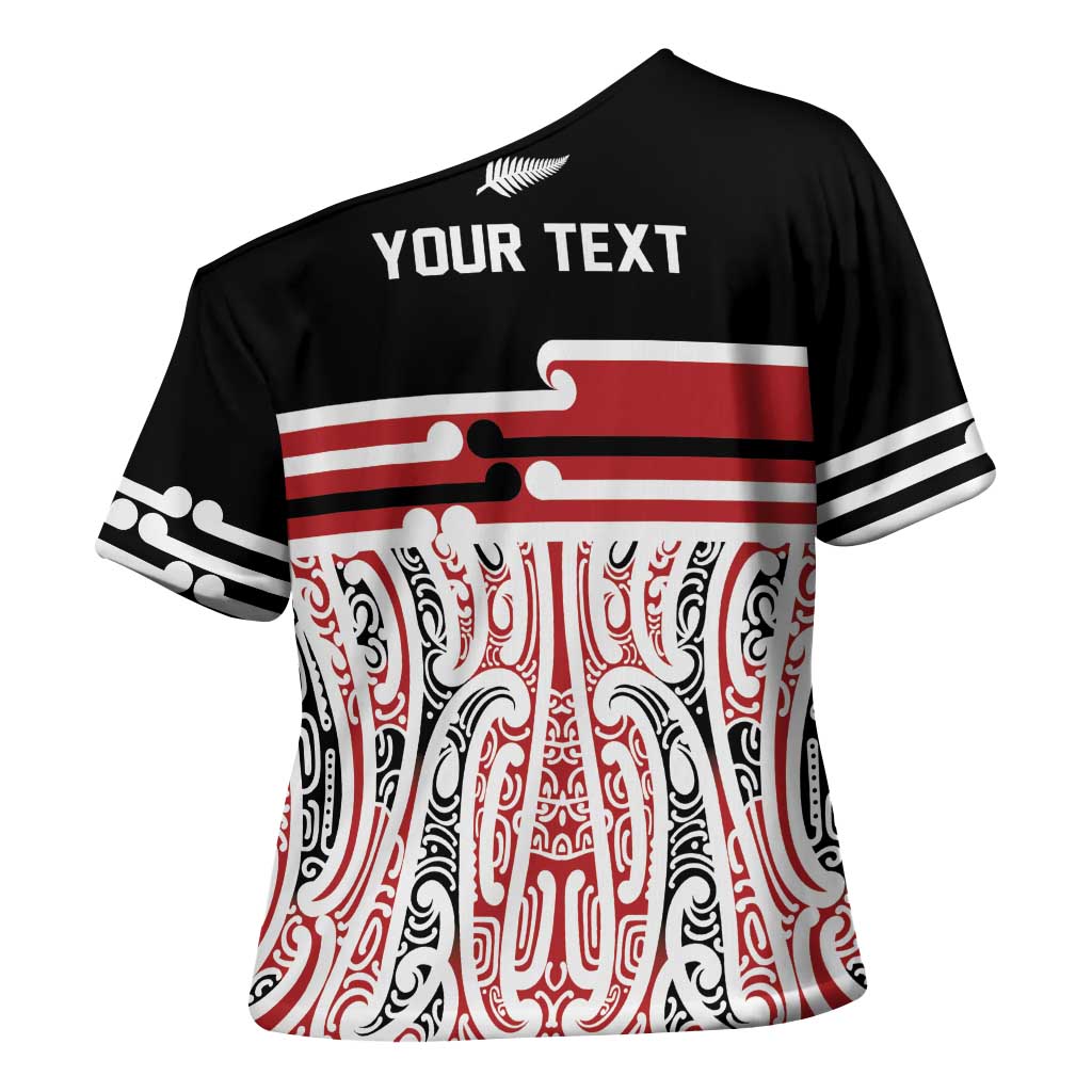 Personalised Toitu Te Tiriti Aotearoa 1840 Cross Shoulder Shirt Red Kowhaiwhai Puhoro LT9 - Polynesian Pride