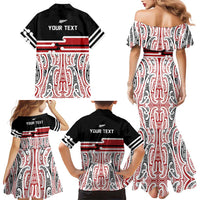 Personalised Toitu Te Tiriti Aotearoa 1840 Family Matching Mermaid Dress and Hawaiian Shirt Red Kowhaiwhai Puhoro LT9 - Polynesian Pride