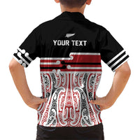 Personalised Toitu Te Tiriti Aotearoa 1840 Family Matching Off The Shoulder Long Sleeve Dress and Hawaiian Shirt Red Kowhaiwhai Puhoro LT9 - Polynesian Pride