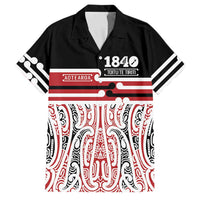 Personalised Toitu Te Tiriti Aotearoa 1840 Family Matching Off Shoulder Maxi Dress and Hawaiian Shirt Red Kowhaiwhai Puhoro LT9 Dad's Shirt - Short Sleeve Black - Polynesian Pride