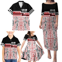 Personalised Toitu Te Tiriti Aotearoa 1840 Family Matching Puletasi and Hawaiian Shirt Red Kowhaiwhai Puhoro LT9 - Polynesian Pride