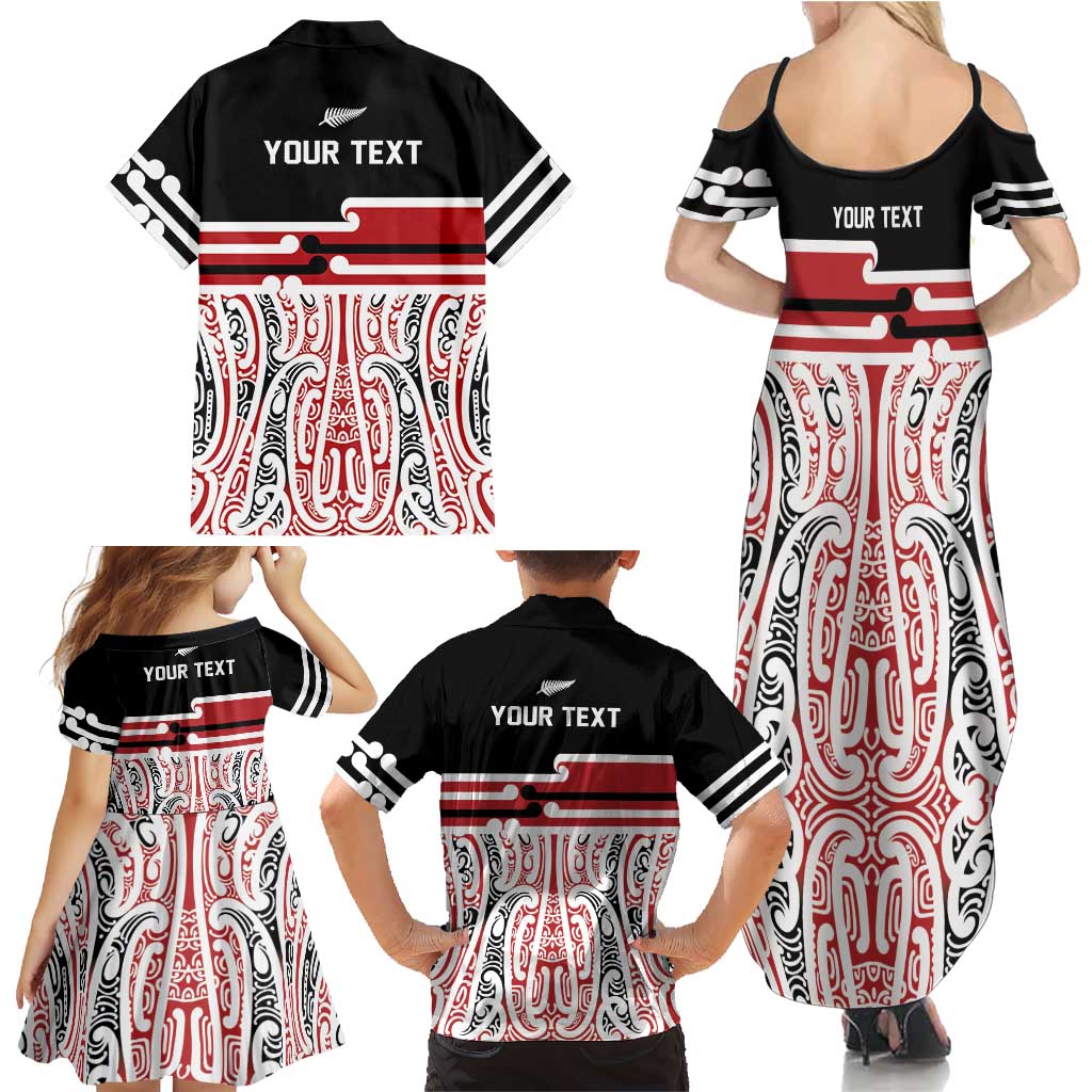 Personalised Toitu Te Tiriti Aotearoa 1840 Family Matching Summer Maxi Dress and Hawaiian Shirt Red Kowhaiwhai Puhoro LT9 - Polynesian Pride